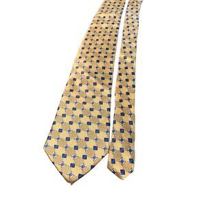 Stafford Mens Silk Necktie Gold Blue Diamond Pattern Classic Design Tie